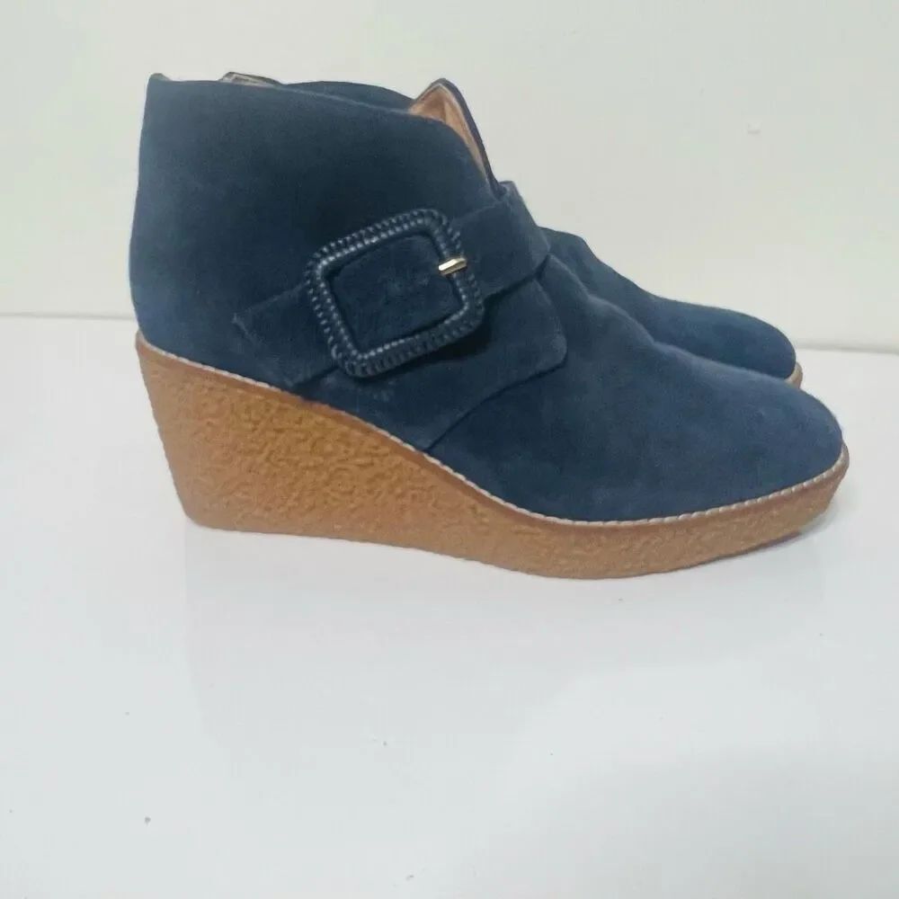 Jack Rogers Izzie Blue Suede Wedge Ankle Boots Sz 9M